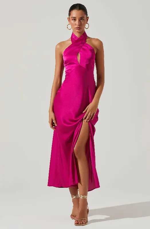 Marissa Satin Halter Neck Midi Dress