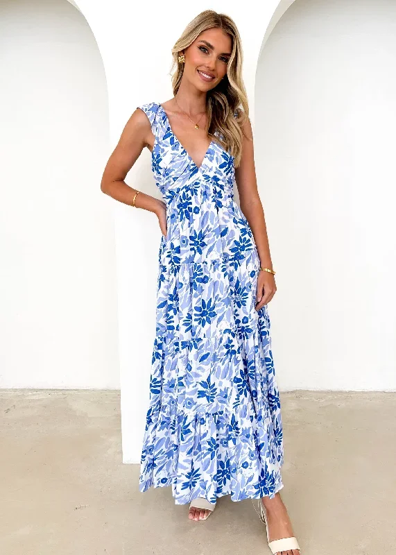 Mayso Maxi Dress - Blue Floral