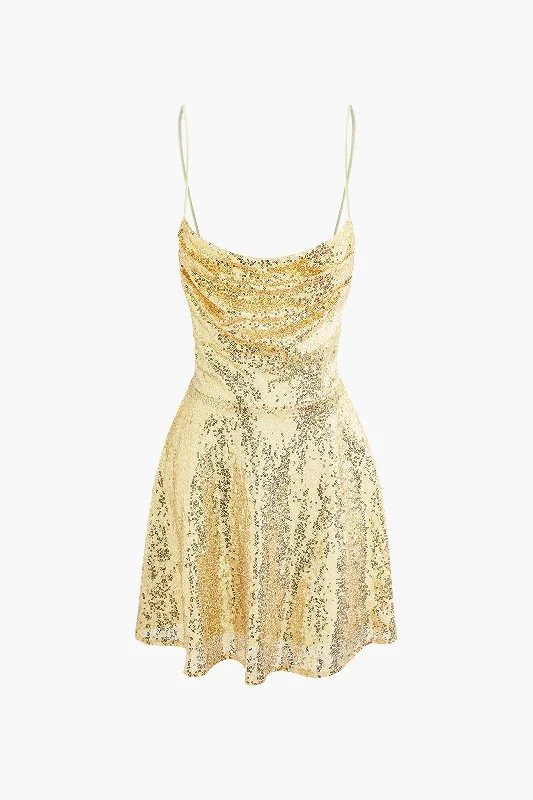 Sequin Embellished Tie Back Mini Dress