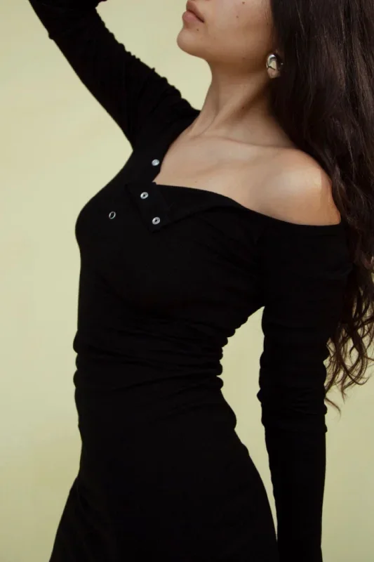 Asymmetrical Eyelet Detail Long Sleeve Mini Dress