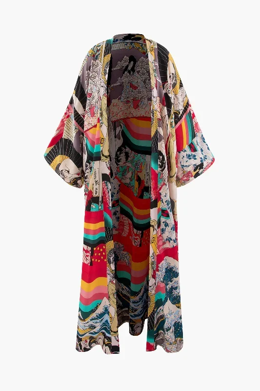 Allover Print Kimono Sleeve Cover Up