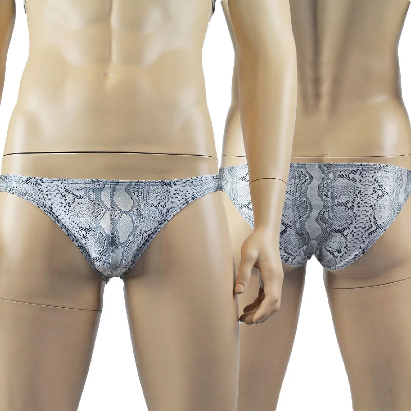 Mens Grey Snake Print Bikini Brief