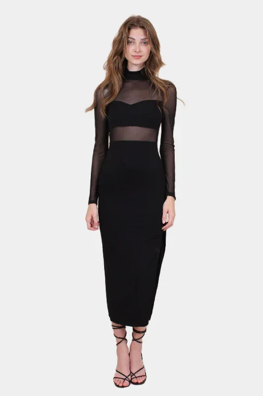 MESH TOP MIDI DRESS