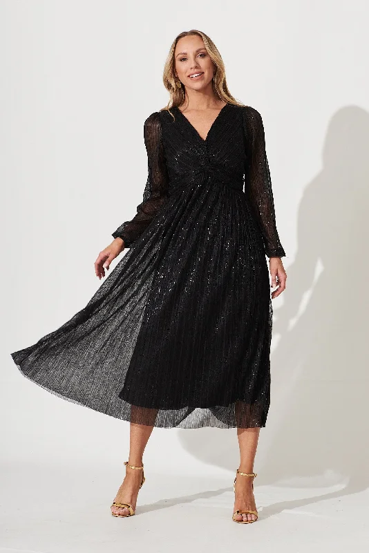 Miley Midi Dress In Black Lurex