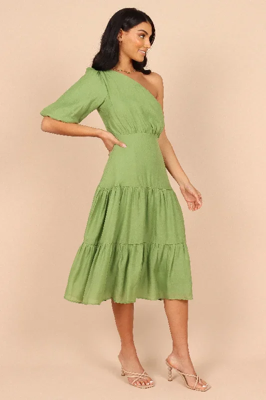 milla-one-shoulder-tiered-midi-dress-green