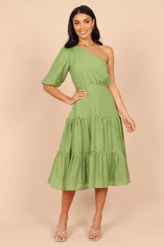 milla-one-shoulder-tiered-midi-dress-green