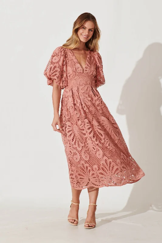 Millie Lace Maxi Dress In Dusty Rose