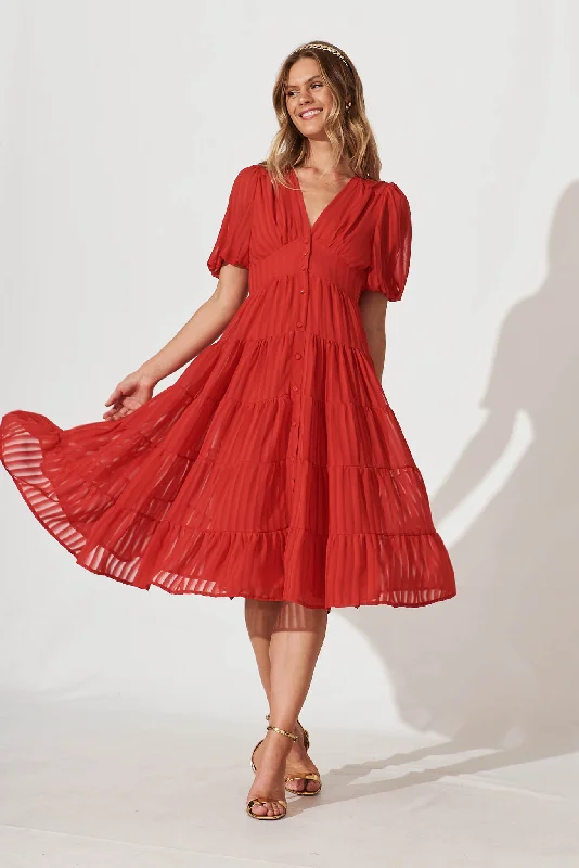 Modica Midi Dress In Red Chiffon