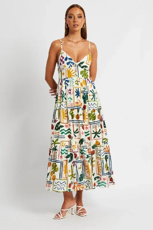 Multi Abstract Maxi Dress Sleeveless