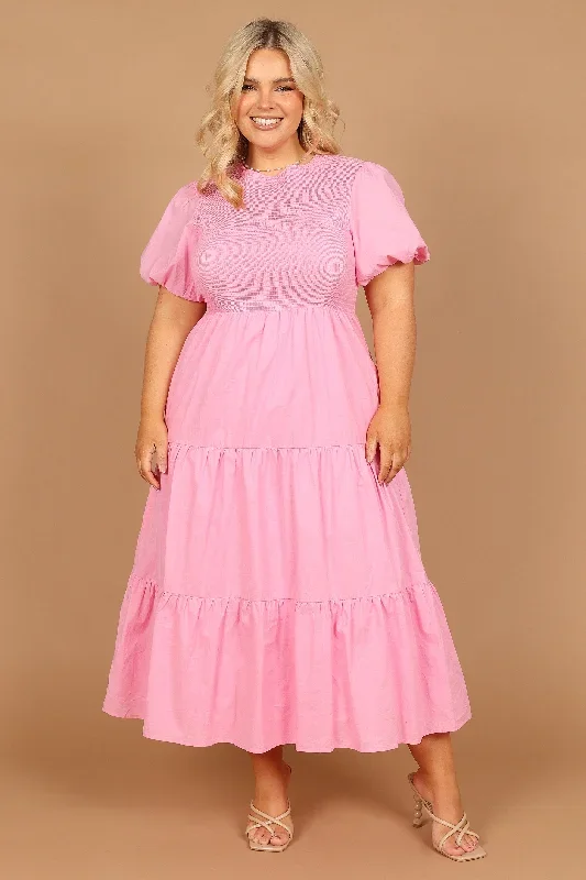 naura-shirred-tiered-midi-dress-pink