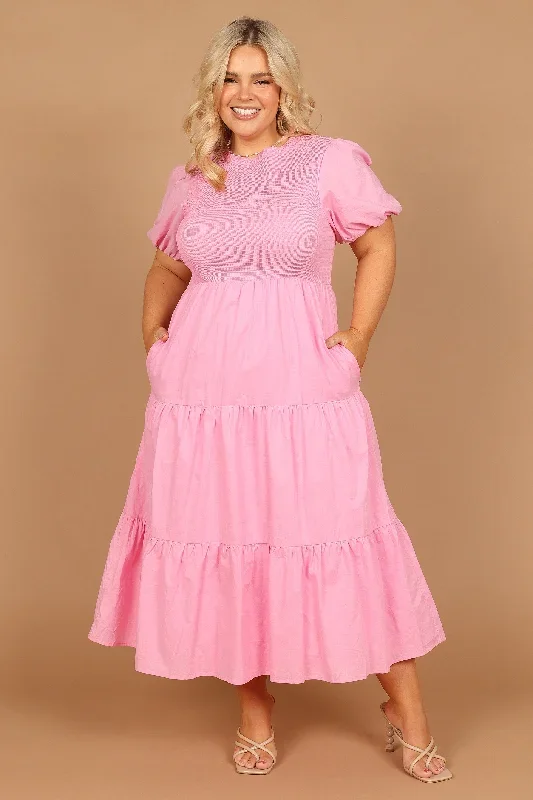 naura-shirred-tiered-midi-dress-pink