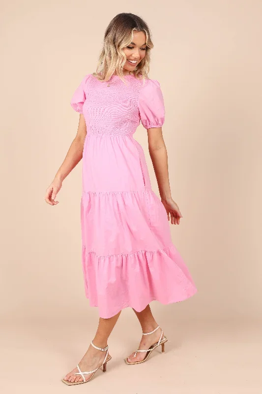 naura-shirred-tiered-midi-dress-pink