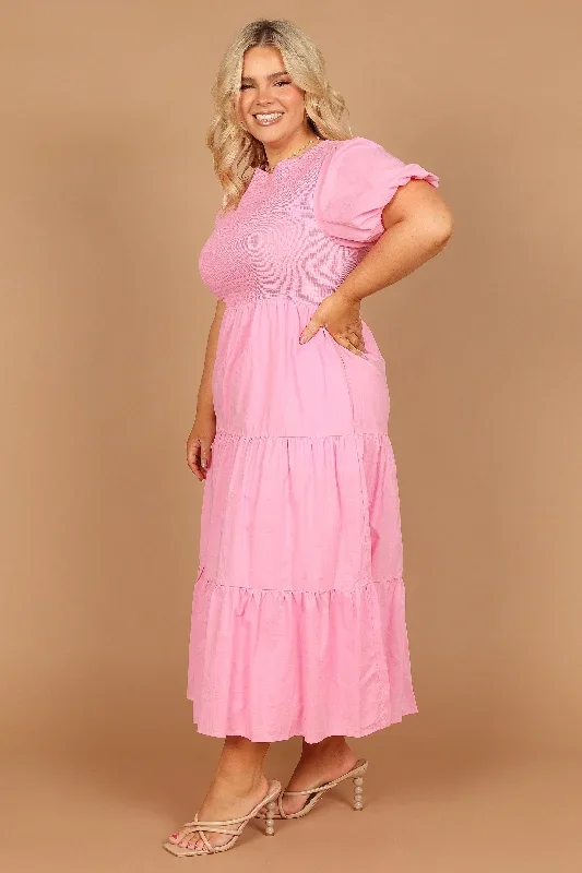 naura-shirred-tiered-midi-dress-pink