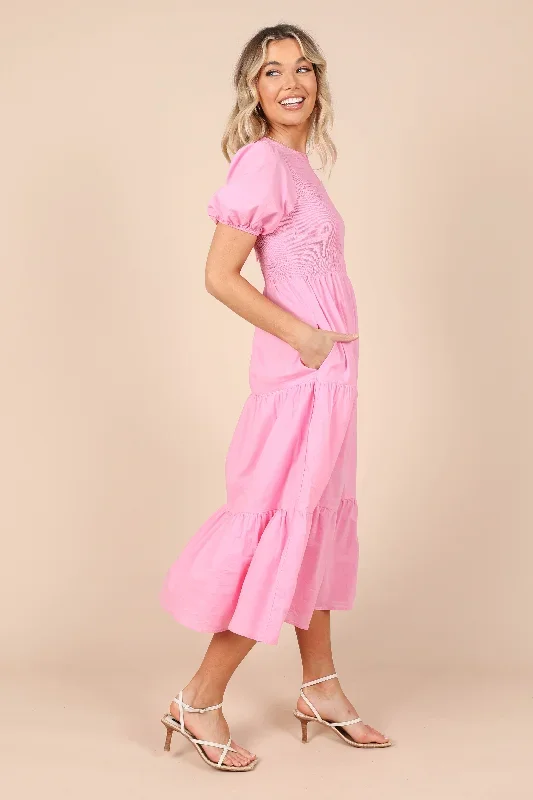 naura-shirred-tiered-midi-dress-pink