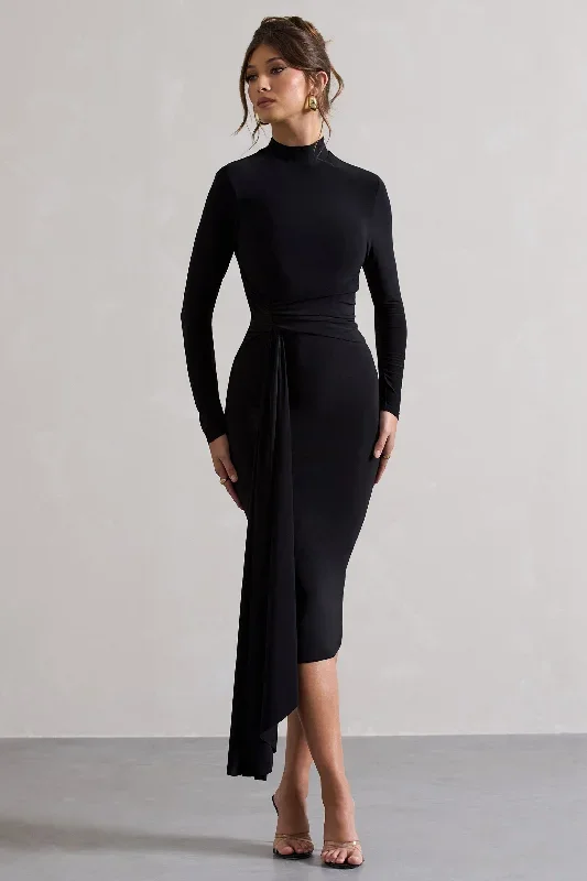 nikita-black-high-neck-midi-dress-with-drape-cl131049002