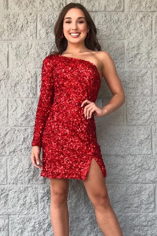 one-shoulder-red-sequind-short-homecoming-dress