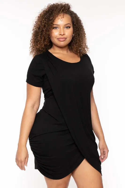 Plus Size Dolley Tulip Mini Dress -Black