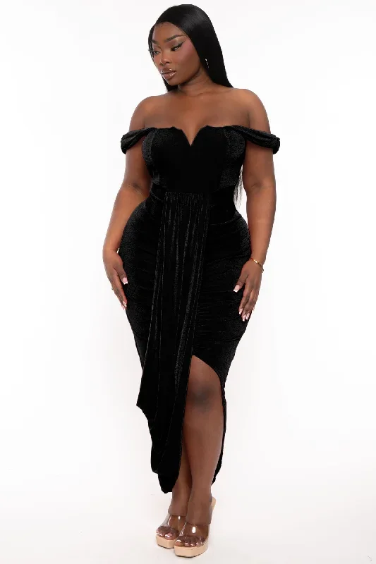 Plus Size Stella Front Drape Dress - Black