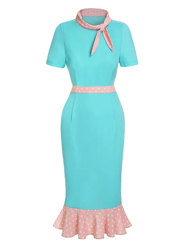 pre-sale-blue-green-1930s-polka-dots-ruffles-dress