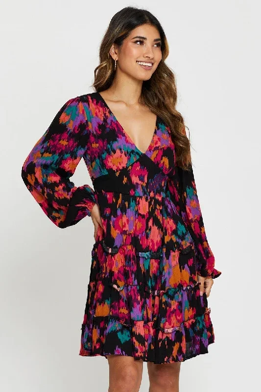 Print Mini Dress Long Sleeve