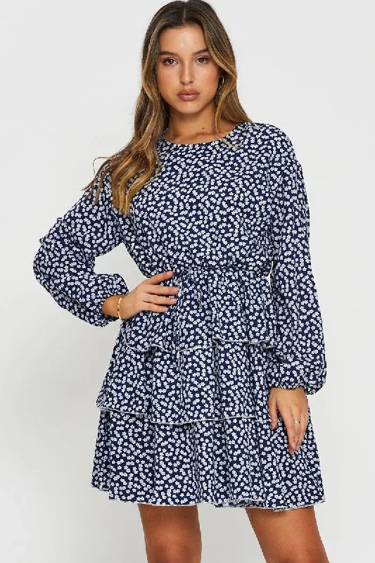 Print Mini Dress Long Sleeve