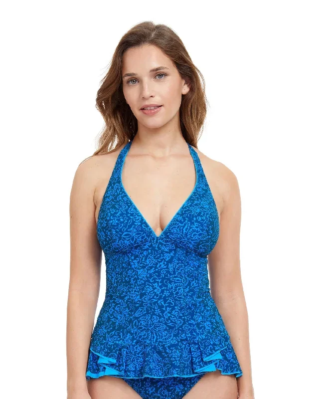 Profile By Gottex Mehndi V-Neck Halter Tankini Top