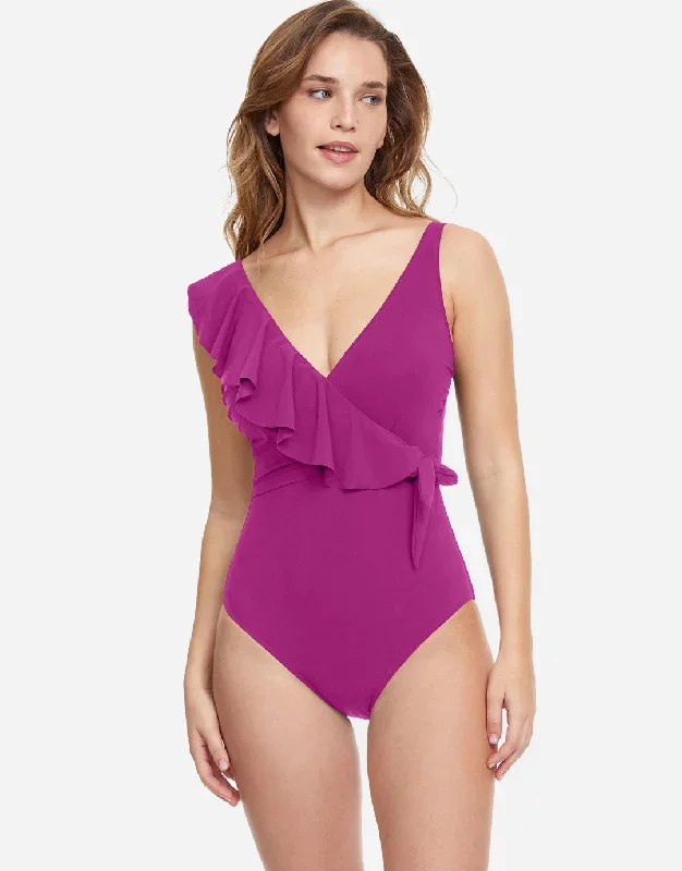 Profile Tutti Frutti Ruffle Surplice Swimsuit - Warm Violet