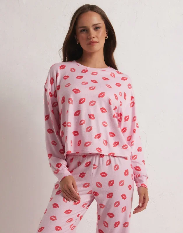 Pucker Up Kisses Long Sleeve Top by Z Supply - Cotton Candy