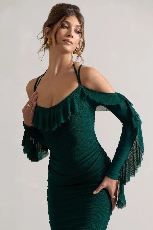 quinn-bottle-green-ruched-strappy-long-sleeved-midi-dress-with-ruffles-cl129693040