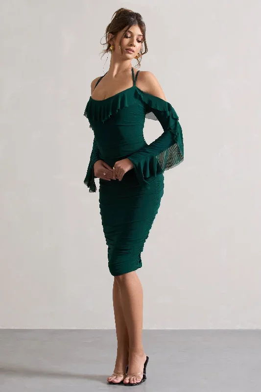 quinn-bottle-green-ruched-strappy-long-sleeved-midi-dress-with-ruffles-cl129693040