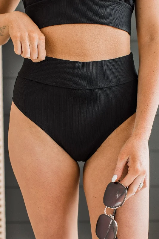 Ray Of Sunshine Swim Bottoms- Black Ribbed