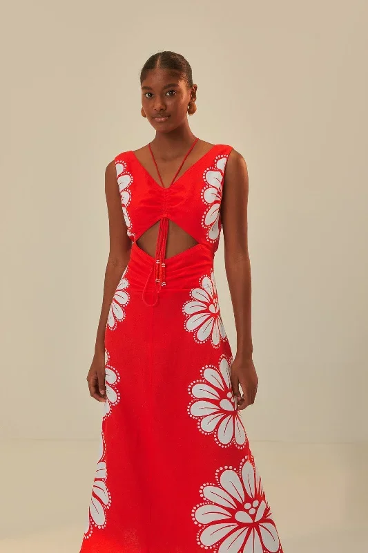 Red Ainika Shell LENZING™ ECOVERO™ Euroflax™ Midi Dress