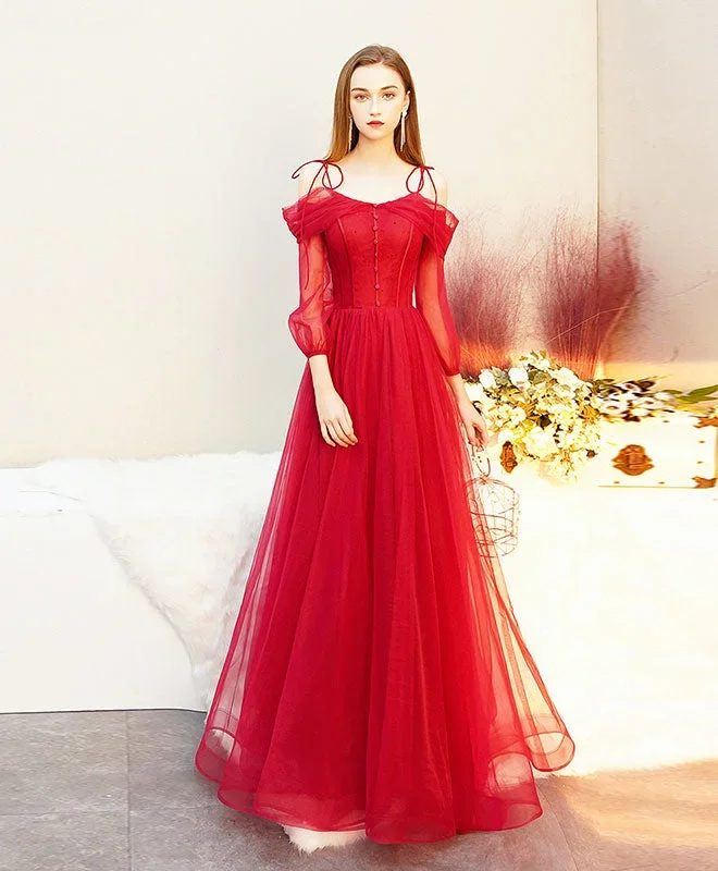 Red Tulle Long Prom Dress, Tulle Red Evening Dress