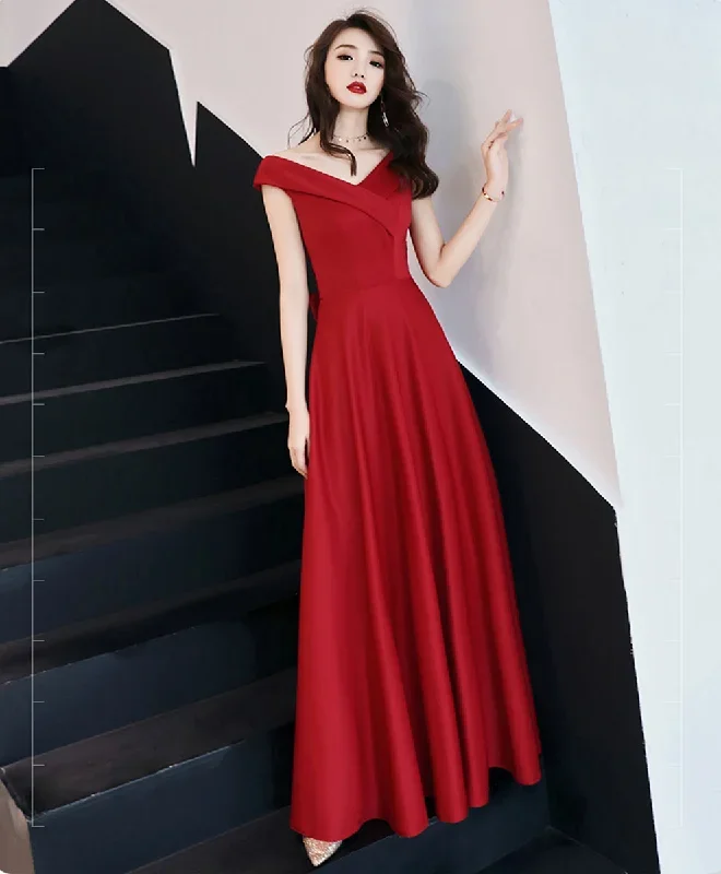 Red V Neck Long Prom Dress, Red Formal Party Dress