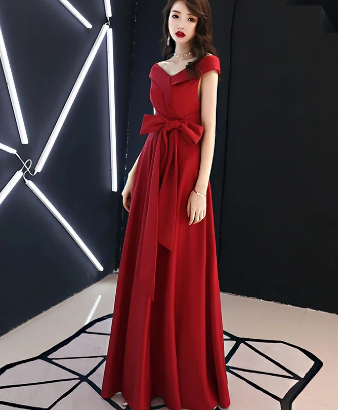 red-v-neck-long-prom-dress-red-bridesmaid-dress