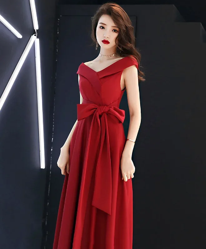 red-v-neck-long-prom-dress-red-bridesmaid-dress