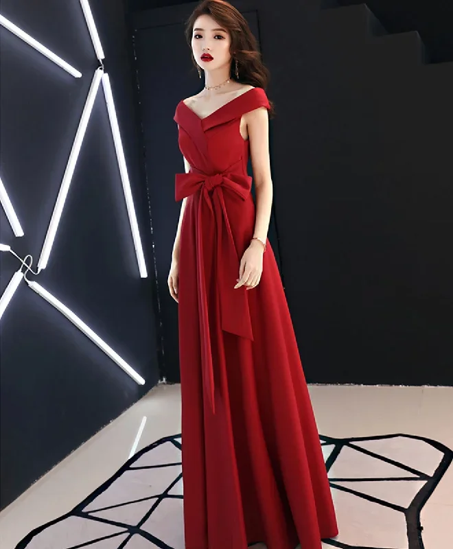 red-v-neck-long-prom-dress-red-bridesmaid-dress