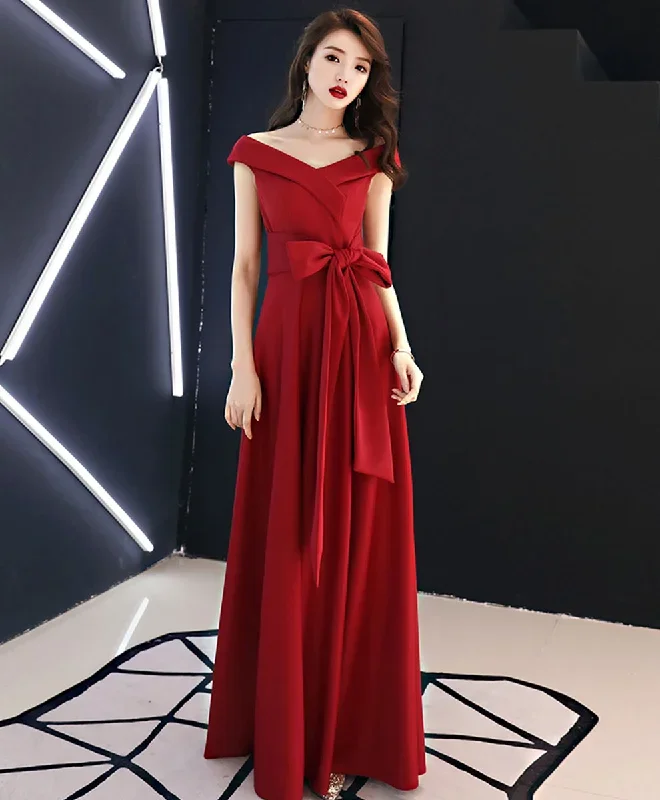 red-v-neck-long-prom-dress-red-bridesmaid-dress