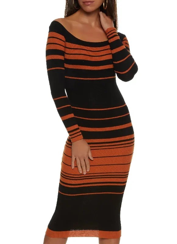 Striped Off the Shoulder Midi Dress