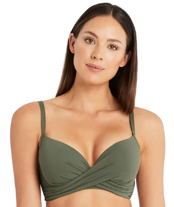 Sea Level Eco Essentials Cross Front Moulded Underwire Bikini Top - Khaki