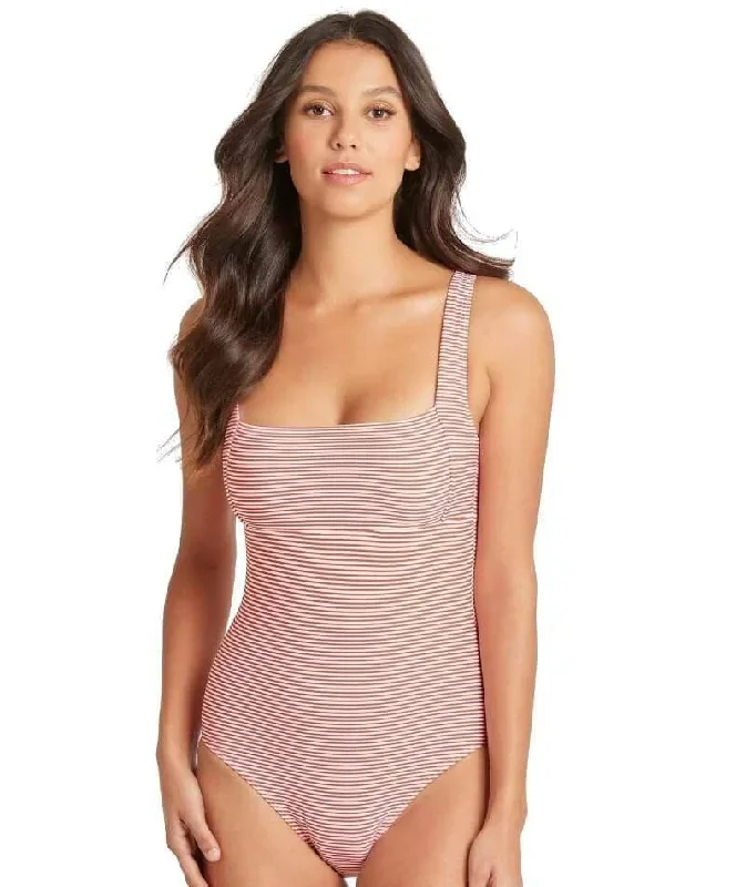 Sea Level Positano Stripe Square Neck One Piece Swimsuit - Orange