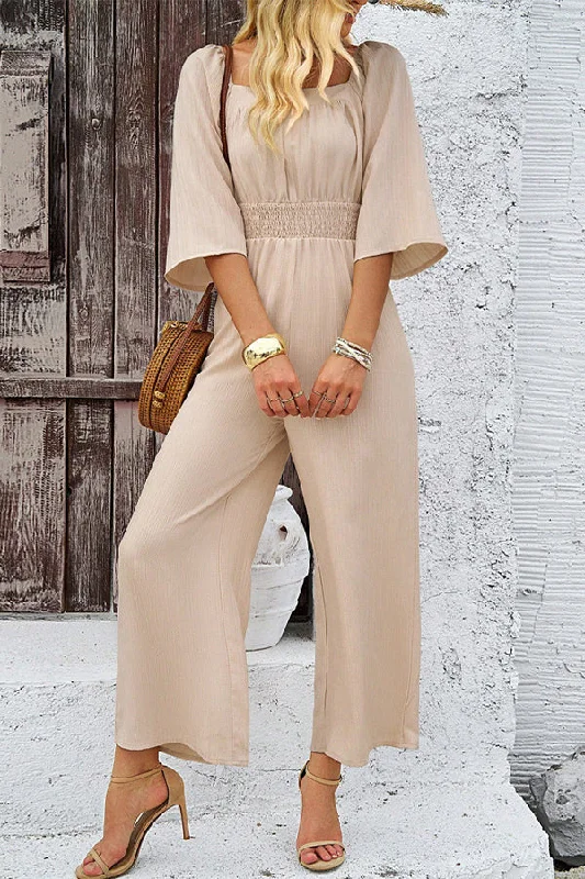 solid-color-square-neck-smocked-casual-jumpsuit