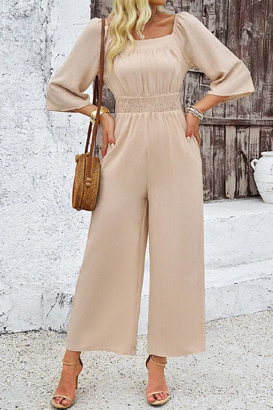 solid-color-square-neck-smocked-casual-jumpsuit