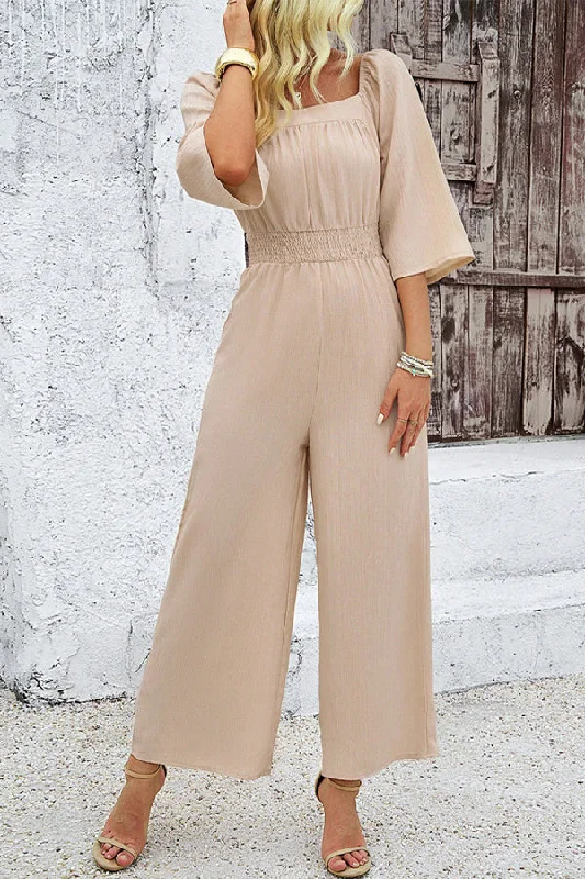 solid-color-square-neck-smocked-casual-jumpsuit