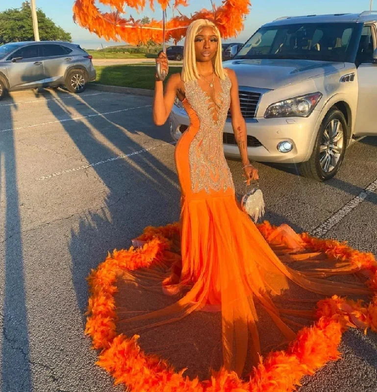 sparkly-orange-o-neck-long-prom-dress-2024-simply-birthday-party-dresses-beaded-crystal-evening-gowns-feathers-gown-robe-de-bal