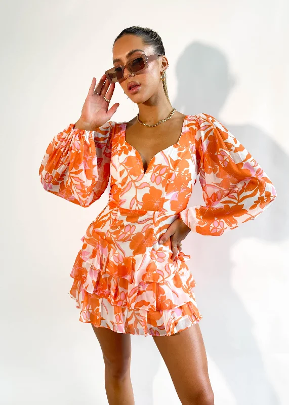 Stilla Mini Dress - Orange Flowers