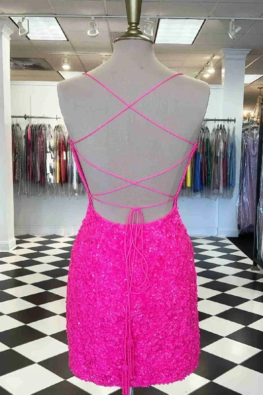 straps-hot-pink-sequined-tight-homecoming-dress