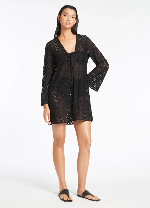 Stretch Lace Kaftan - Black