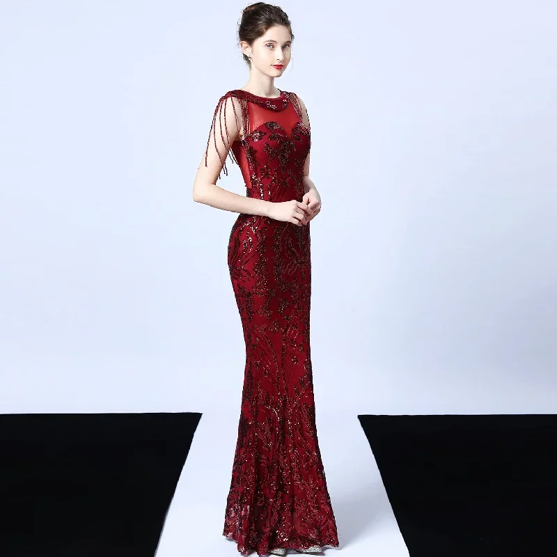 tassel-sleeve-sequin-long-mermaid-dress