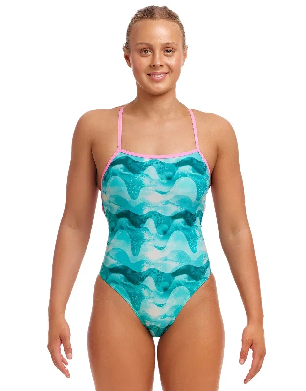 Teal Wave Strapped In Swimsuit - Blue/Green